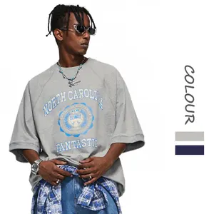 Popular Choice 250GSM Mid-Sleeve Raglan Sleeve Silk Screen Tshirt Printing Loose Street Hip Hop Plus Size T-shirt