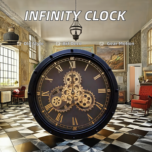 Hiện Đại Bằng Gỗ Di Chuyển Bánh Đen Retro Đồng Hồ Treo Tường Cho Phòng Khách Phong Cách Đen Bằng Gỗ Đồng Hồ Treo Tường - Product Image 2