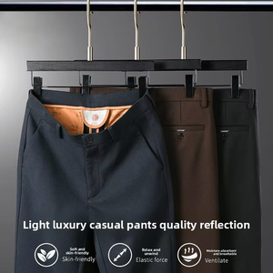 Pantalones Casuales <span class=keywords><strong>de</strong></span> <span class=keywords><strong>Hombre</strong></span> para Otoño y Primavera, Corte Recto, Frente Plano, Color Sólido Clásico, Pantalones <span class=keywords><strong>de</strong></span> <span class=keywords><strong>Vestir</strong></span> Cómodos <span class=keywords><strong>de</strong></span> Primera Calidad - Product Image 3