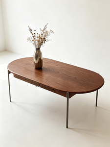 Mid-Century Modern Oval Wooden <b>Coffee</b> <b>Table</b> with Metal Legs & Hidden Drawer for Living Room - Product Image 2