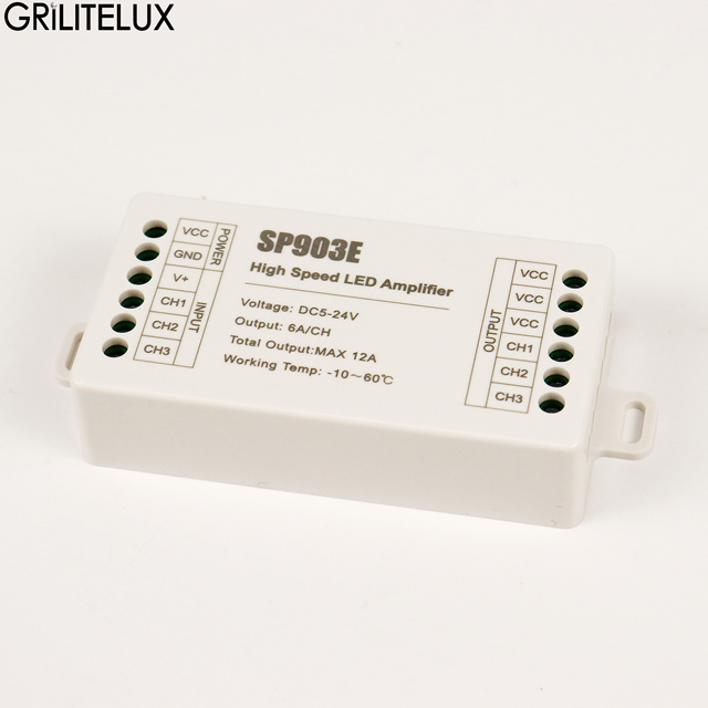 PWM Fast Signal High Speed LED Signal Amplifier DC5V-24V SP903E RGB Strip Booster 12A Total Output Controller for RGB LED Lights