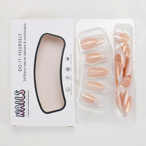 24 Pièces Exportation de Faux Ongles Pré-fabriqués Oeil de Chat Rose Nude Style Français Goutte d'Eau Moyenne Fini Nail Art - Product Image 3