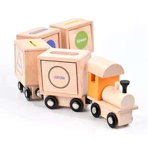 2024 pendidikan Montessori mainan untuk bayi kayu kereta bangunan blok kereta api kayu Set