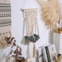 Hamac pour chat en macramé avec coussin et kit de suspension Panier à balançoire en corde de coton tissé à la main Motif solide Tenture murale facile