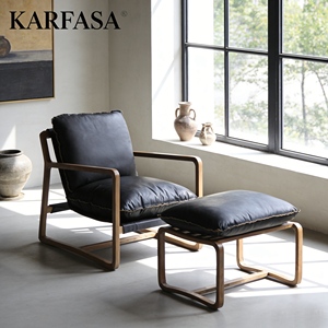 Moderne lederen fauteuil met massief houten frame, comfortabel voor gebruik in de woonkamer en hotel. - Product Image 4