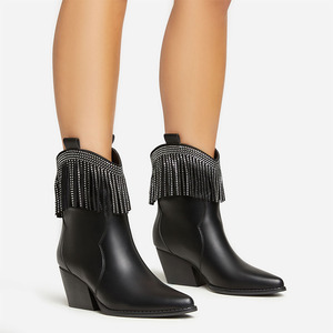 <span class=keywords><strong>Stivali</strong></span> da Cowboy con strass alla moda da donna <span class=keywords><strong>stivali</strong></span> con <span class=keywords><strong>tacco</strong></span> <span class=keywords><strong>medio</strong></span> in pelle di tendenza - Product Image 5