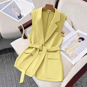 <span class=keywords><strong>Gilet</strong></span> sans manches pour <span class=keywords><strong>femme</strong></span>, col tailleur, coupe ample, avec ceinture, 6 couleurs, col en V, style bureau - Product Image 5