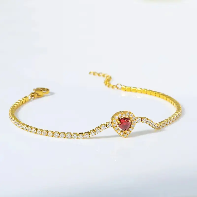 18K gold heart-shaped zircon bracelet with high color retention, women's high-end feel,titanium steel, non fading and adjustable