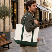 Sac fourre-tout en toile de coton bicolore OEM avec poche personnalisée et longues poignées renforcées – Sacs de courses réutilisables pour supermarché