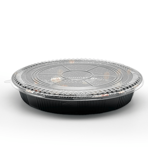[60ct] 14.8 PET Sushi <b>Tray</b> with Lid Round <b>Black</b> - Product Image 5
