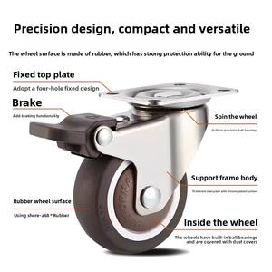 عجلات دوارة/ثابتة بفرامل متينة وصامتة مقاس 1/1.5/2/<span class=keywords><strong>3</strong></span> بوصة مع قضيب ملولب وعجلة صلبة - Product Image 2
