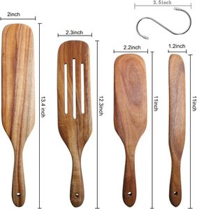 Ensemble d'ustensiles de cuisine en bois d'acacia naturel, 4 pièces, outils de cuisine antiadhésifs, cuillère en bois pour cuisiner, remuer, mélanger - Product Image 2