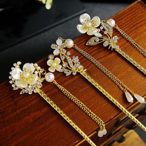 Horquilla de pelo vintage china con flor de perla y loto metálico, elegante para cola de caballo, con una sola pinza, adorno de moda para el cabello - Product Image 1