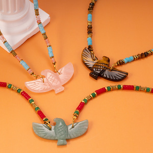 Joyería de piedra natural fina <span class=keywords><strong>para</strong></span> <span class=keywords><strong>mujer</strong></span>, collar de cuentas de piedras preciosas de ágata roja, collar con colgante de pájaro y águila con ojos de tigre de cuarzo rosa - Product Image 4