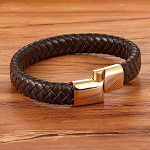 Pulsera de Cuero Genuino Dorada Personalizada para <span class=keywords><strong>Hombre</strong></span> con Cierre Magnético y Grabado de Logotipo, Regalo para el Día del Padre o Navidad, Brazaletes Modernos - Product Image 6