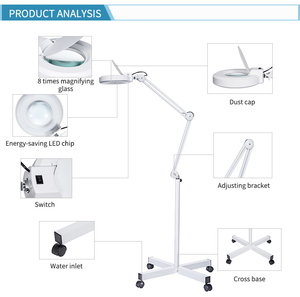 Lampe Loupe LED à Bras Flexible Blanc, Station de Travail Portable sur Roulettes pour Tatouage des Cils, Cosmétologie, Réparation de Bijoux - Product Image 2