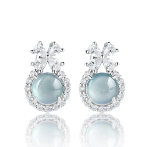 Pendientes de perlas de agua azul de jade natural genuino de grado A, jade de grado hielo, incrustaciones de plata S925, pendientes de estilo femenino. - Product Image 2