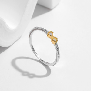 925 <b>Silver</b> <b>Eternity</b> Band <b>Ring</b> With Round Diamond Pave Setting Infinite Design 18K Gold Plated Minimalist Unisex Wedding Jewelry - Product Image 5
