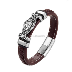 Pulsera de Cuero Trenzado para <span class=keywords><strong>Hombre</strong></span> con Dije de Acero Inoxidable con Nudo Celta Vikingo Personalizado, Joyería Nórdica Multicolor - Product Image 5
