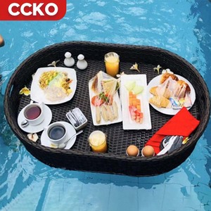 Plateau flottant rond en rotin personnalisé pour hôtel, plateau flottant pour piscine, plateau pour servir des aliments et des boissons - Product Image 4