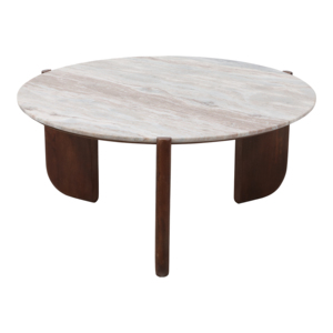 Tavolino da Caffè Rotondo Moderno con Base in Legno di Mango e Piano in Marmo, Arredamento per Soggiorno e Uso in Patio - Product Image 5