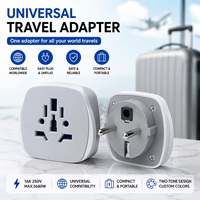 Adaptateur universel multi-prises vers Schuko EU 16A 250V, forme blindée, corps blanc, façade grise, accepte les prises US, UK, AU, type E