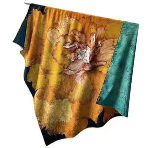 Foulard de luxe en soie de mûre Pure 110x110CM, Bandana <span class=keywords><strong>Double</strong></span> face à impression différente, foulard en <span class=keywords><strong>gaze</strong></span> arrosée - Product Image 1
