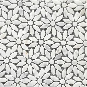 Ventes Flash : Mosaïque Murale <span class=keywords><strong>en</strong></span> Marbre Blanc avec Incrustations <span class=keywords><strong>en</strong></span> Laiton pour Salle de Bain, Motif Floral Jet d'Eau - Product Image 2