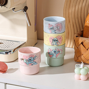 Juego de 4 Tazas Apilables de Cerámica Stitch, Tazas de Porcelana con Dibujos Animados para Café, Agua, Té, Regalo para el Hogar - Product Image 1