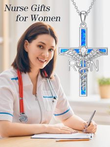 S925 Sterling Silver <span class=keywords><strong>Caducée</strong></span> Angel Wings RN Collier Rhodium Christian Inspiré Graduation Nurse's Day Cadeaux de Noël pour - Product Image 5