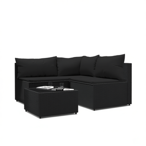 Black Pe Rattan Garden <b>Sofa</b> <b>Set</b> With Adjustable Feet Outdoor Furniture Contemporary Design D0100H79YNT - Product Image 1