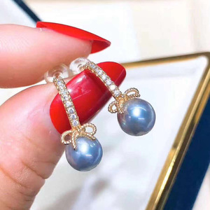 S925 <b>Silver</b> DIY Pearl Accessories Empty <b>Bracket</b> and Bow for Jewelry Earrings with 7-9mm Round Beads 21238 - Product Image 1