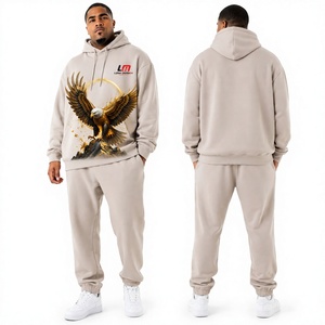 Survêtement à capuche beige pour homme, 100 % coton, manches longues, uni, décontracté, respirant, léger, coupe classique, hiver - Product Image 6