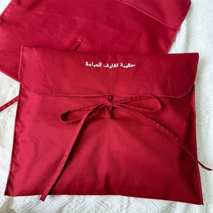 QMS High Quality Red Cotton Twill Dust Bag for Shoe Packing Custom Logo Embroidery Organic Cotton <b>Envelope</b> Cosmetic Muslin Pouch - Product Image 3