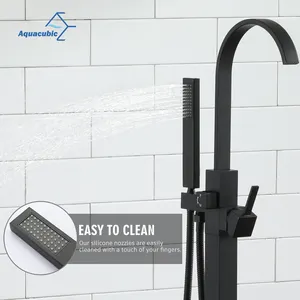 CUPC Guangdong Free Standing Bathtub Faucet Waterfall Shower Bath Mixer Tap Solid Brass Black Bathroom Showers