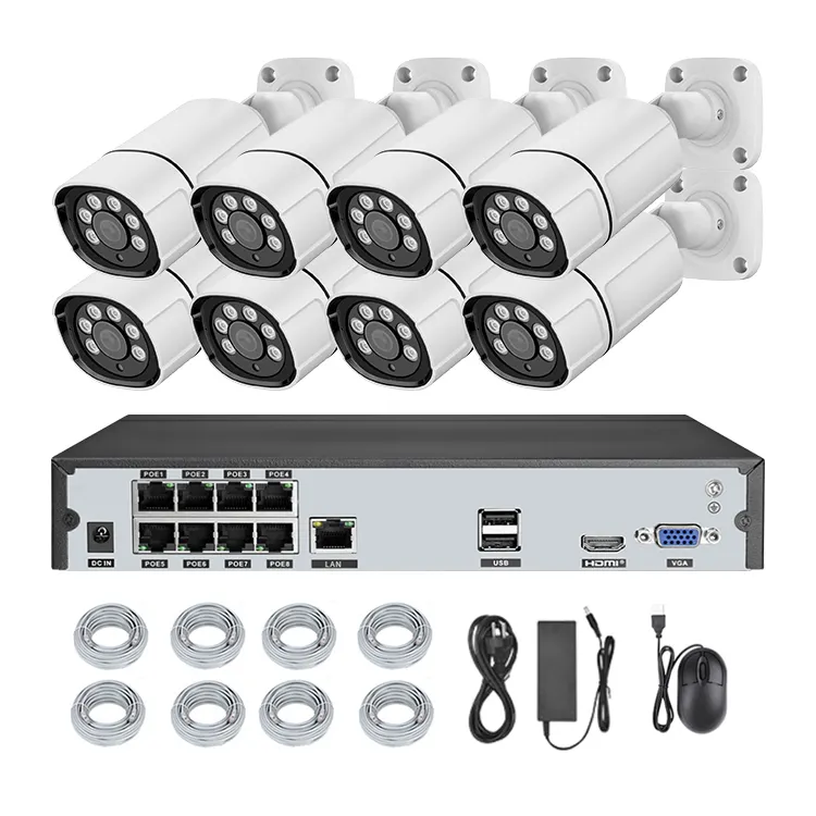 5MP 8CH NVR Outdoor Security Remote HD IP Motion Detection Bullet Waterproof POE CCTV Camera System