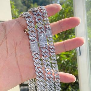 Cadena Cubana de Oro Real de 10K con Diamantes Cultivados en Laboratorio, Joyería de Lujo, 8mm 10mm 12mm 20mm - Product Image 3