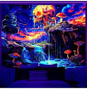 Tapisserie murale imprimée en noir, design personnalisé, <span class=keywords><strong>psychédélique</strong></span>, néon, réactive aux <span class=keywords><strong>UV</strong></span>, 100% polyester - Product Image 4