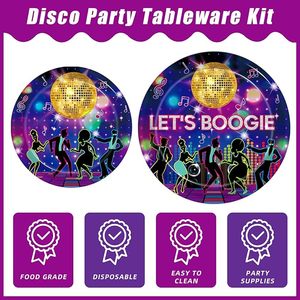 DAMAI <b>Disco</b> Party Paper Plates Set the 70s Birthday Party <b>Decorations</b> 80s 90s Dance <b>Disco</b> Theme Tableware Kit Serves 24 - Product Image 3
