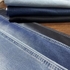Tissu en denim indigo tissé extensible Lizhi BLEU GRIS, teint en fil, 71% coton, 26% polyester, 2% élasthanne, en rouleau, pour filles - Product Image 2