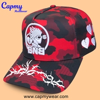 Diseño personalizado caqui corona árbol Real Camo ala sombrero caza Gorra Impresión logotipo naranja árbol Real camuflaje 5 paneles gorras de béisbol