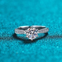 Bague personnalisée en argent sterling S925 avec moissanite GIA 1CT/2CT VVS1, bague de mariage classique micro-incrustée à six griffes réglable