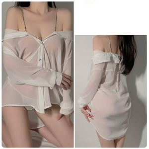 Lism Custom Perspective Mesh Dessous Frauen Sexy Attraktive Pure Desire Low-Cut Chiffon Shirt Uniform Anzug 2622 Plus Size Spitze - Product Image 6