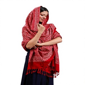 Hijab châle rouge à motif cachemire, imprimé floral, long, respirant, antibactérien, en coton modal, pour usage quotidien féminin - Product Image 4