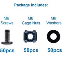 MMOBIEL Paquete de 50 Tuercas de Jaula, Tornillos y Arandelas M6 X 16mm, Herrajes de Montaje en Rack para Gabinetes de Servidores/Estantes y Routers, Hecho en China