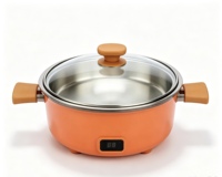 Panci Chafing Dish Bulat Warna Oranye Dilengkapi dengan Pelat Pemanas Kompor Induksi dan Lampu Pemanas untuk Prasmanan Hotel Katering