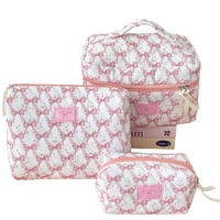 Sacs de maquillage de voyage matelassés et moelleux avec fermeture éclair à nœud, pochettes de rangement portables en polyester, vente en gros