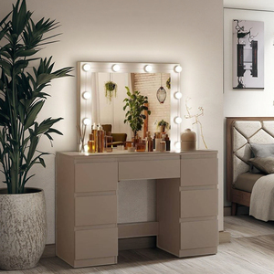 Modern Makeup <strong>Table</strong> <strong>with</strong> LED Lights <strong>Mirrored</strong> Vanity <strong>Table</strong> <strong>with</strong> 7 Drawers Bedroom Furniture MDF Wood <strong>Dressing</strong> <strong>Table</strong> - Product Image 3