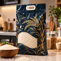 Sac d'emballage pour riz imprimé sur mesure à huit soudures latérales, pochette en plastique de qualité alimentaire avec poignée, fermeture éclair et fenêtre transparente pour céréales et riz