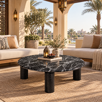 Table basse en marbre noir avec veines blanches uniques, table de gazebo extérieure artisanale, mobilier de luxe pour salon, Émirats arabes unis